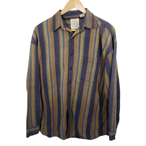 Vintage Loafer's Good Things Earthlings Striped Button Up Casual Shirt Men's - Picture 1 of 10